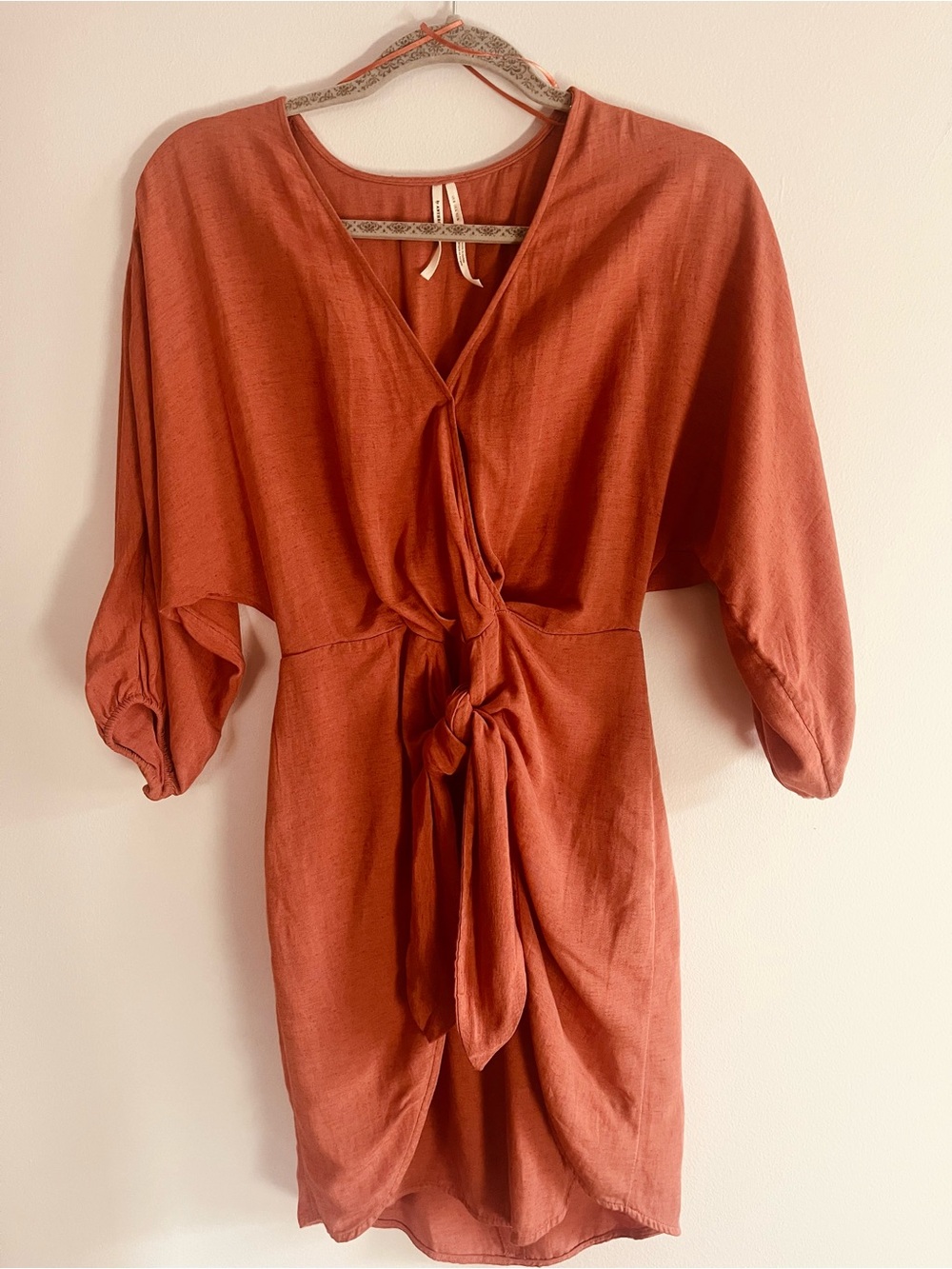 Women’s Coral Wrap Tie-Front Wrap Mini Dress - Picture 7 of 10